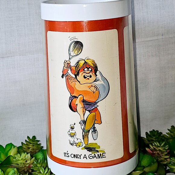 Vintage set 3 Thermo-Serv Mug 16 oz. Fun Fishing ; bowling ; badminton - Picture 8 of 15